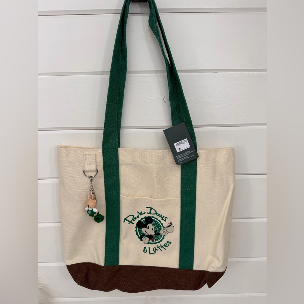 Disney Park Days and lattes  Cream and Green Tote with Mickey starbucks NWT